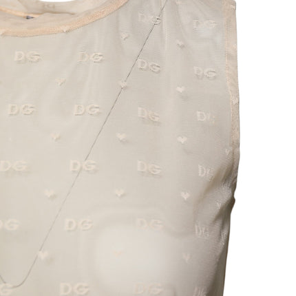 Dolce & Gabbana Ivory Nylon Logo See Through Sleeveless Tank Top