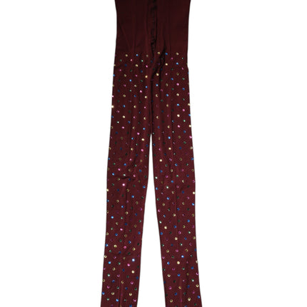 Dolce & Gabbana Maroon Nylon Crystal Embellished Pantyhose Tights