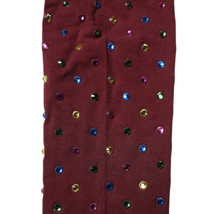 Dolce & Gabbana Maroon Nylon Crystal Embellished Pantyhose Tights