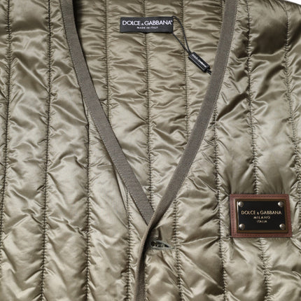Dolce & Gabbana Brown Logo Plaque Quilted Vest Jacket