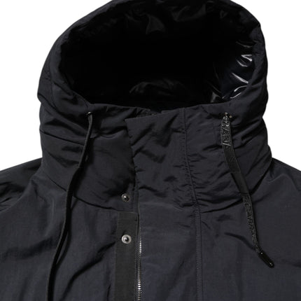 Dolce & Gabbana Black Nylon Full Zip Hooded Parka Jacket