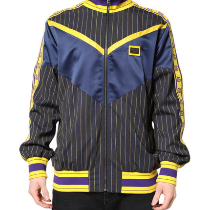 Dolce & Gabbana Black Striped Logo Full Zip Bomber Jacket