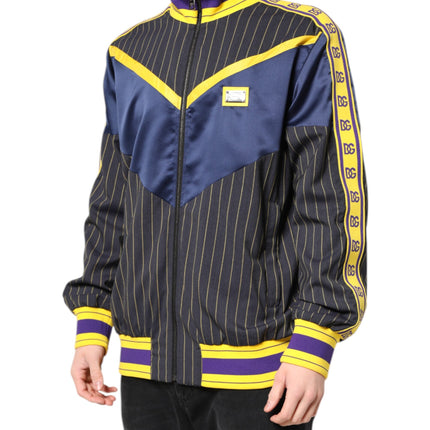 Dolce & Gabbana Black Striped Logo Full Zip Bomber Jacket