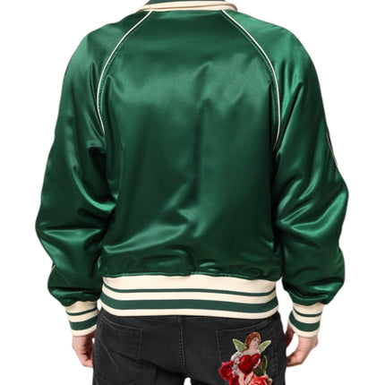 Dolce & Gabbana Green Floral DG Logo Full Zip Bomber Jacket