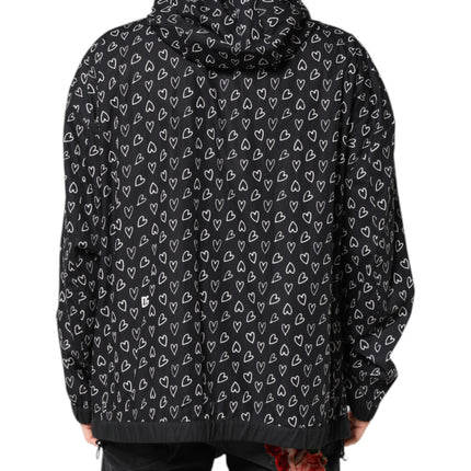 Dolce & Gabbana Black Heart Print Hooded Windbreaker Jacket