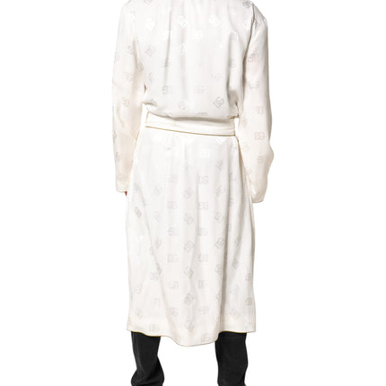 Dolce & Gabbana Ivory Silk Logo Men Wrap Robe Coat Jacket