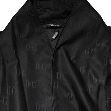 Dolce & Gabbana Black Silk DG Logo Men Wrap Robe Coat Jacket