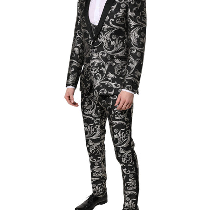 Dolce & Gabbana Black Gray MARTINI Jacquard Men 3 Piece Suit