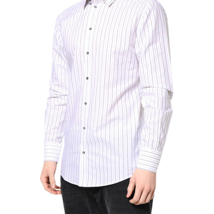 Dolce & Gabbana White Stripes Cotton GOLD Formal Dress Shirt