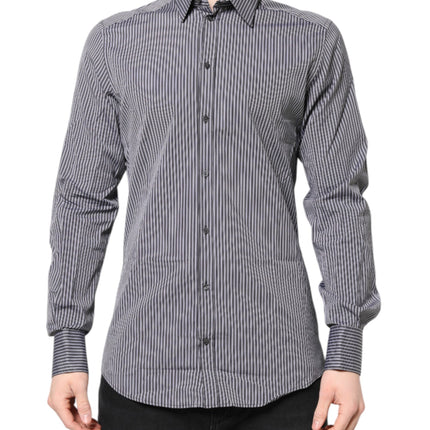 Dolce & Gabbana Black White Striped GOLD Formal Dress Shirt