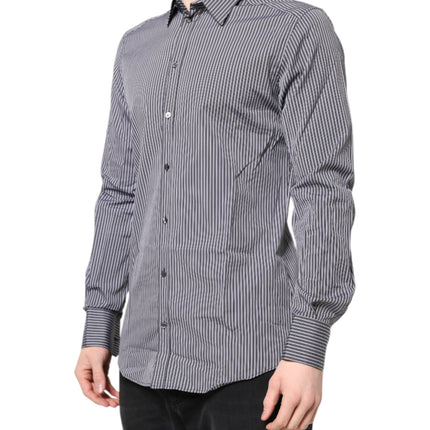 Dolce & Gabbana Black White Striped GOLD Formal Dress Shirt
