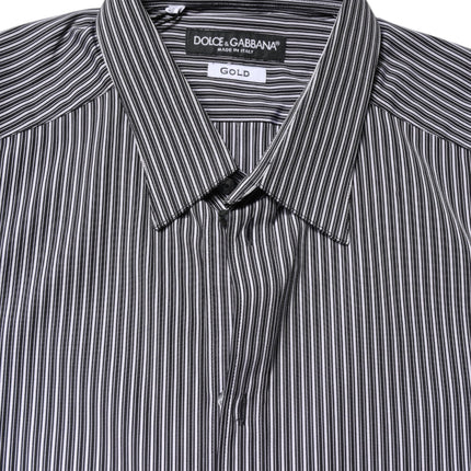 Dolce & Gabbana Black White Striped GOLD Formal Dress Shirt