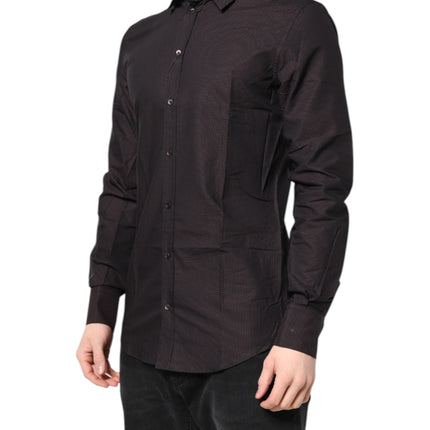 Dolce & Gabbana Maroon Jacquard Cotton GOLD Men Dress Shirt