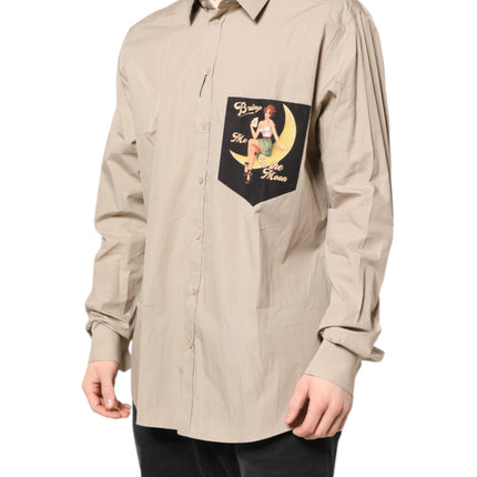 Dolce & Gabbana Beige Pin Up Print MARTINI Men Casual Shirt