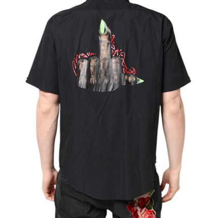 MSGM Black Printed Short Sleeves Collared Men Casual Shirt