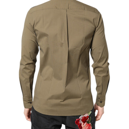 Dolce & Gabbana Brown Cotton Stretch Casual Long Sleeves Shirt