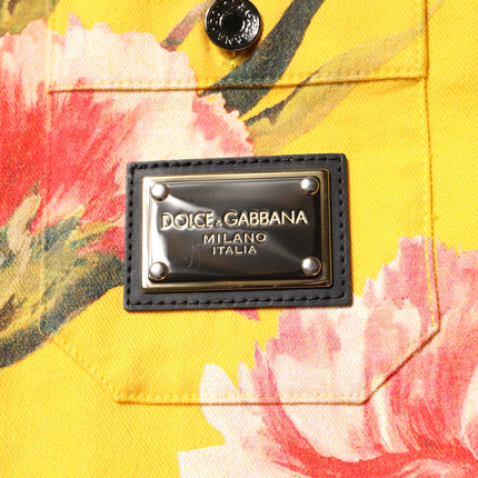 Dolce & Gabbana Yellow Floral Men Button Down Casual Shirt