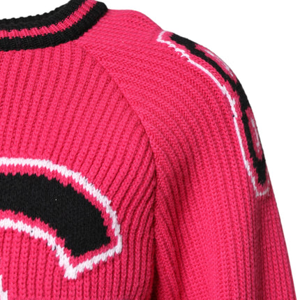 Dolce & Gabbana Pink Cotton Logo Print Knit Pullover Sweater