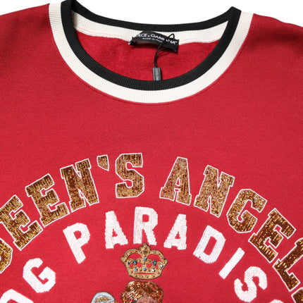 Dolce & Gabbana Red Sequin Knit Pullover Sweatshirt Sweater