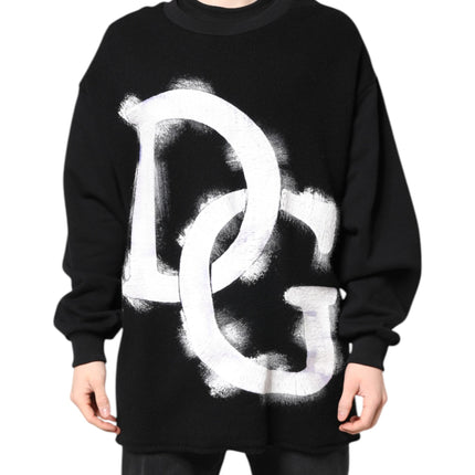 Dolce & Gabbana Black Cotton Logo Print Men Pullover Sweater