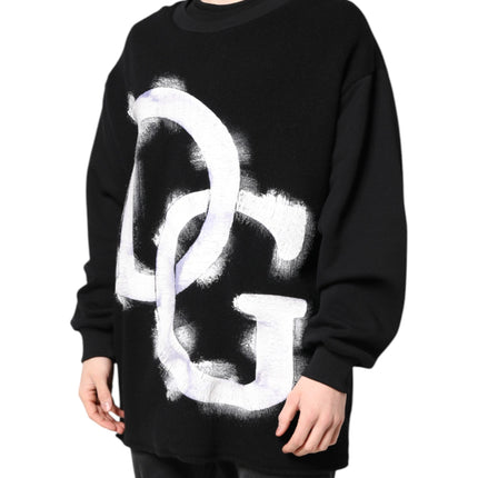 Dolce & Gabbana Black Cotton Logo Print Men Pullover Sweater