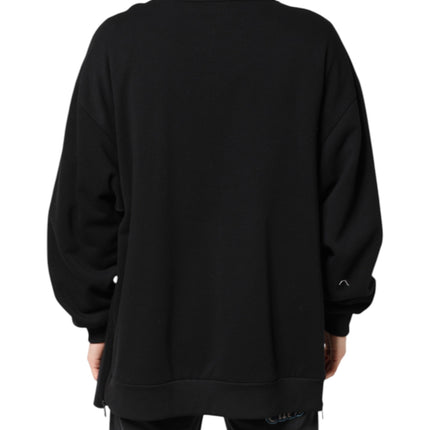 Dolce & Gabbana Black Cotton Logo Print Men Pullover Sweater