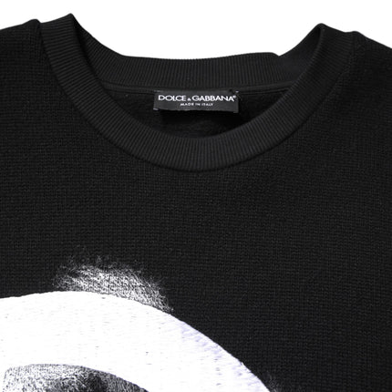 Dolce & Gabbana Black Cotton Logo Print Men Pullover Sweater