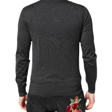 Dolce & Gabbana Gray Embroidery Knit Men Pullover Sweater