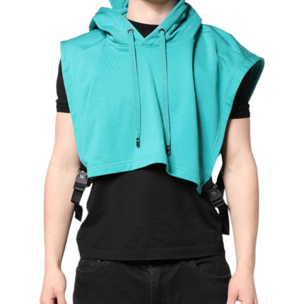 Dolce & Gabbana Green Cotton Hooded Men Sportswear Vest Sweater
