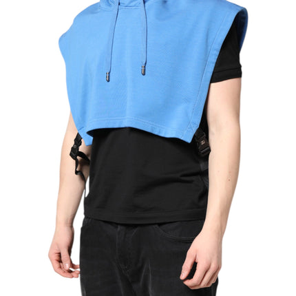 Dolce & Gabbana Blue Cotton Hooded Men Sportswear Vest Sweater