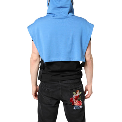 Dolce & Gabbana Blue Cotton Hooded Men Sportswear Vest Sweater