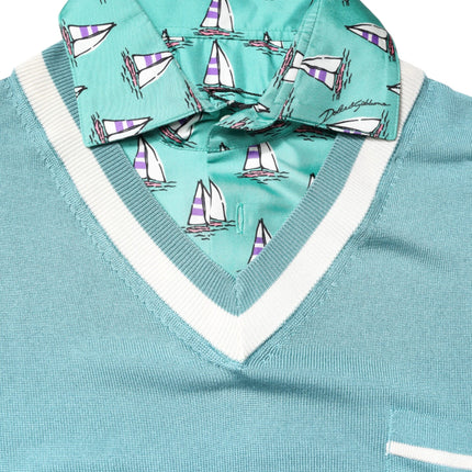 Dolce & Gabbana Green Printed Collared Short Sleeve T-shirt