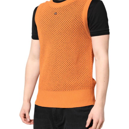 Dolce & Gabbana Orange Cashmere Round Neck Sleeveless T-shirt