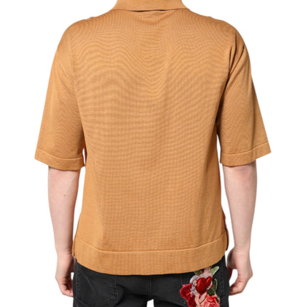 Dolce & Gabbana Brown Floral Collared Short Sleeve T-shirt