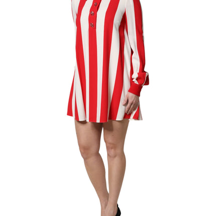 Dolce & Gabbana White Red Stripes Long Sleeves Mini Dress