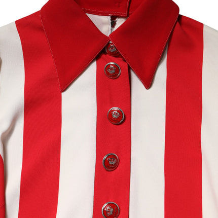 Dolce & Gabbana White Red Stripes Long Sleeves Mini Dress