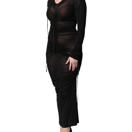 Dolce & Gabbana Black Mesh Trim Bodycon Long Sheath Dress