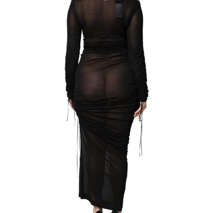 Dolce & Gabbana Black Mesh Trim Bodycon Long Sheath Dress