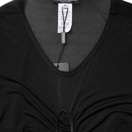 Dolce & Gabbana Black Mesh Trim Bodycon Long Sheath Dress