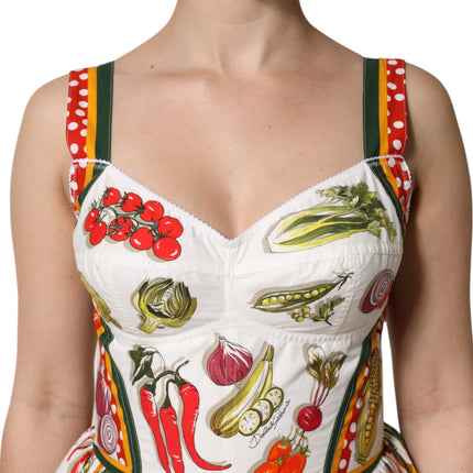 Dolce & Gabbana White Vegetables Sleeveless A-line Dress