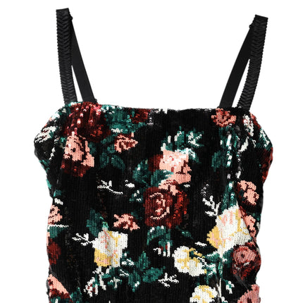 Dolce & Gabbana Black Floral Sequin Sleeveless Sheath Dress