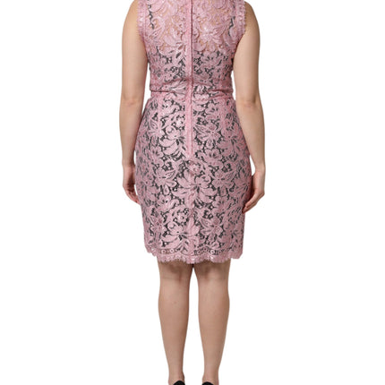 Dolce & Gabbana Pink Floral Lace Sleeveless Sheath Dress