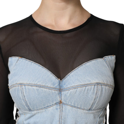 Dolce & Gabbana Black Blue Long Sleeves Denim Mini Dress