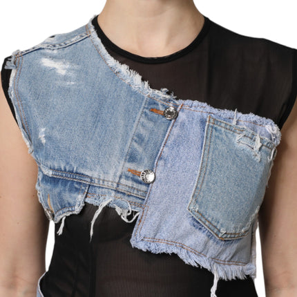 Dolce & Gabbana Black Blue Sleeveless Denim Mini Dress