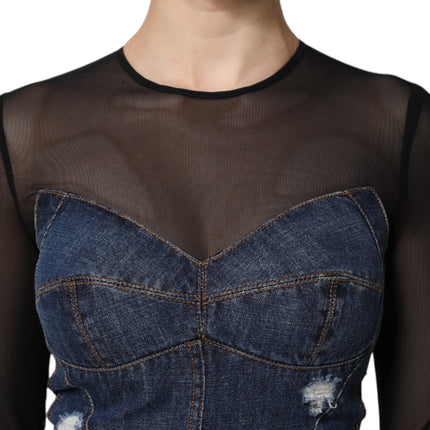 Dolce & Gabbana Black Blue Long Sleeves Denim Mini Dress