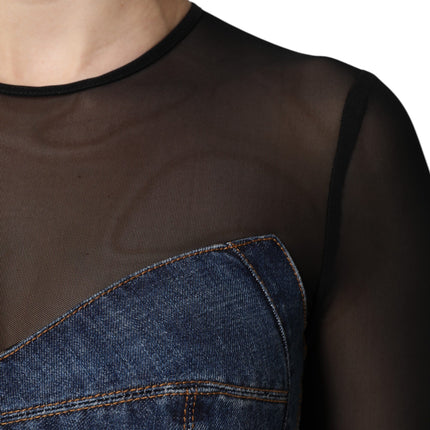 Dolce & Gabbana Black Blue Long Sleeves Denim Mini Dress