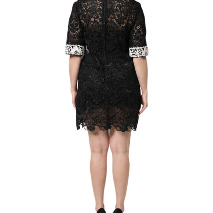 Dolce & Gabbana Black Floral Lace Embellished Mini Dress