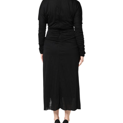 Dolce & Gabbana Black Wool Long Sleeves Sheath Midi Dress