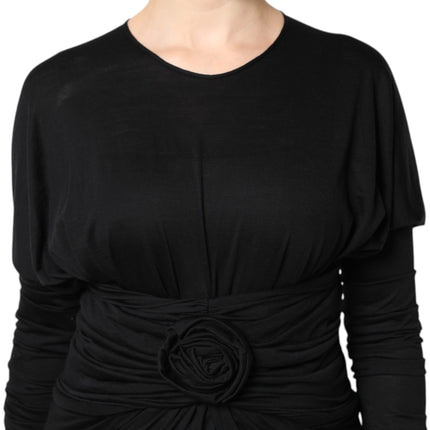 Dolce & Gabbana Black Wool Long Sleeves Sheath Midi Dress