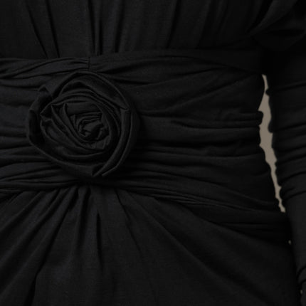 Dolce & Gabbana Black Wool Long Sleeves Sheath Midi Dress